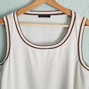 Tommy Hilfiger Shirt Tank Top Classic Ivy Sleeveless Tee Brown Trim womens XL